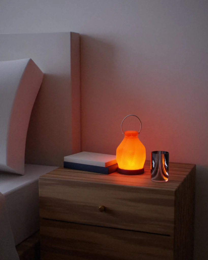 Andon lit in a furnished room in the evening