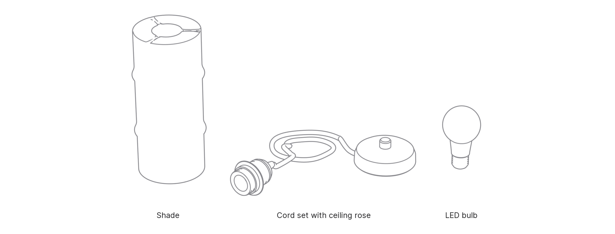 What's in the box with Bamboo, Large: shade, cord set with ceiling rose and LED bulb.