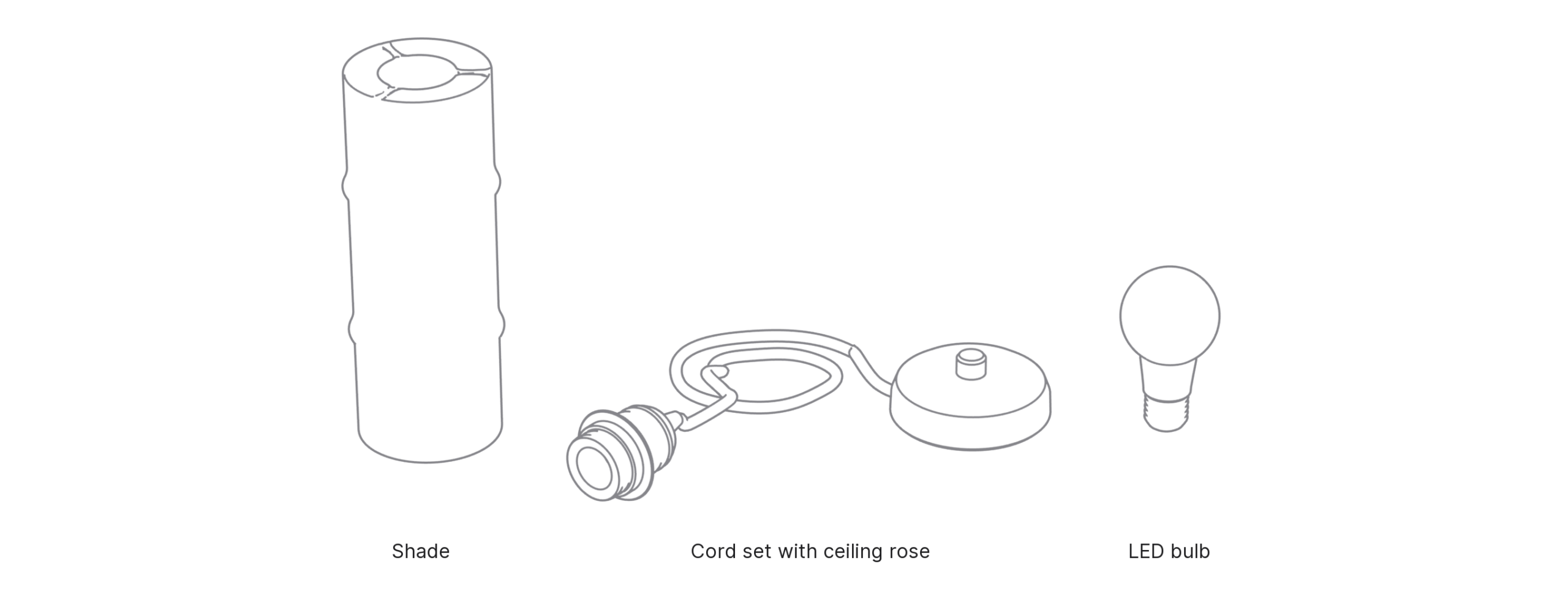 What's in the box with Bamboo, Medium: shade, cord set with ceiling rose and LED bulb.
