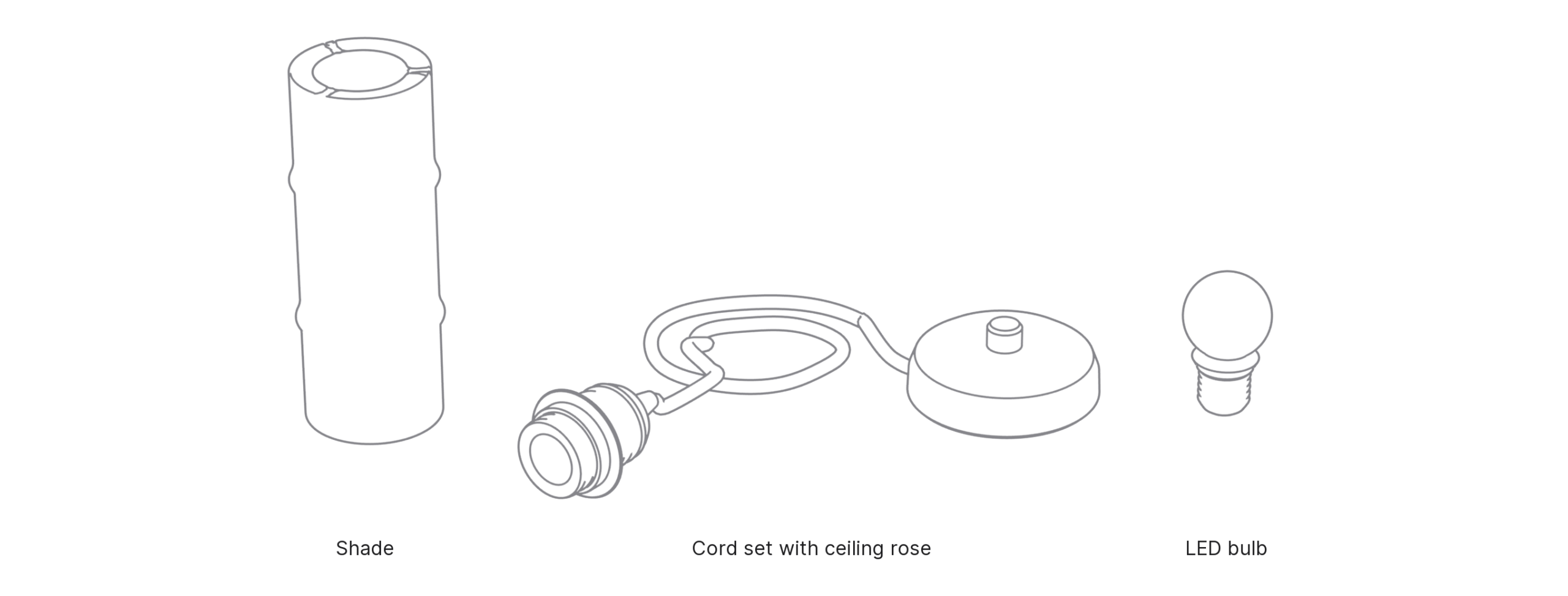 What's in the box with Bamboo, Small: shade, cord set with ceiling rose and LED bulb.