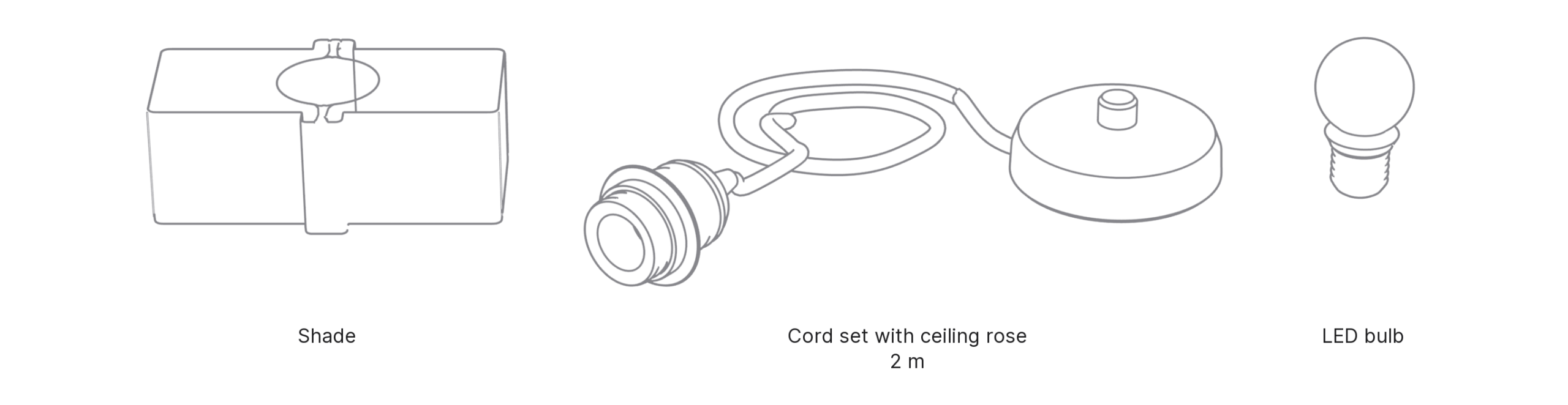 What's in the box with Bar, Small: shade, cord set with ceiling rose and LED bulb.