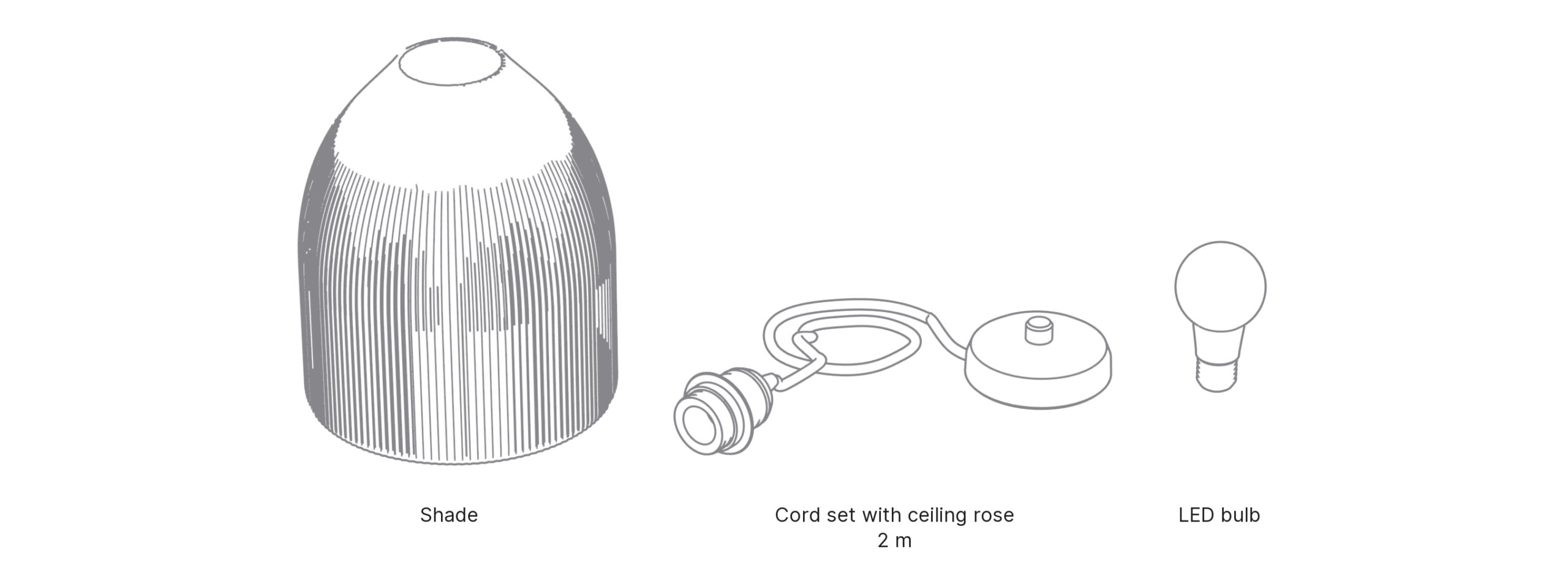 What's in the box with Bell, Large: shade, cord set with ceiling rose and LED bulb.