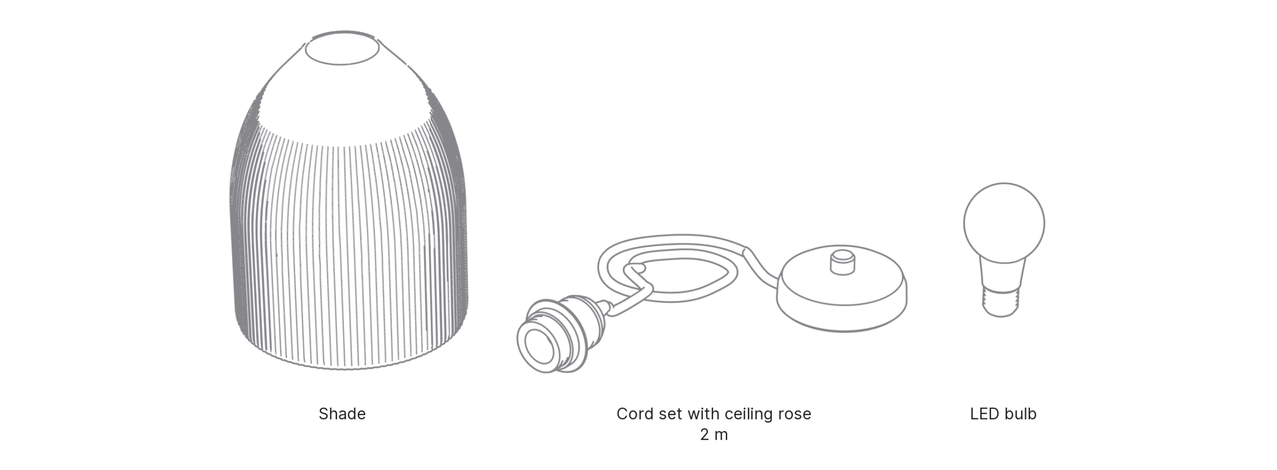 What's in the box with Bell, Medium: shade, cord set with ceiling rose and LED bulb.