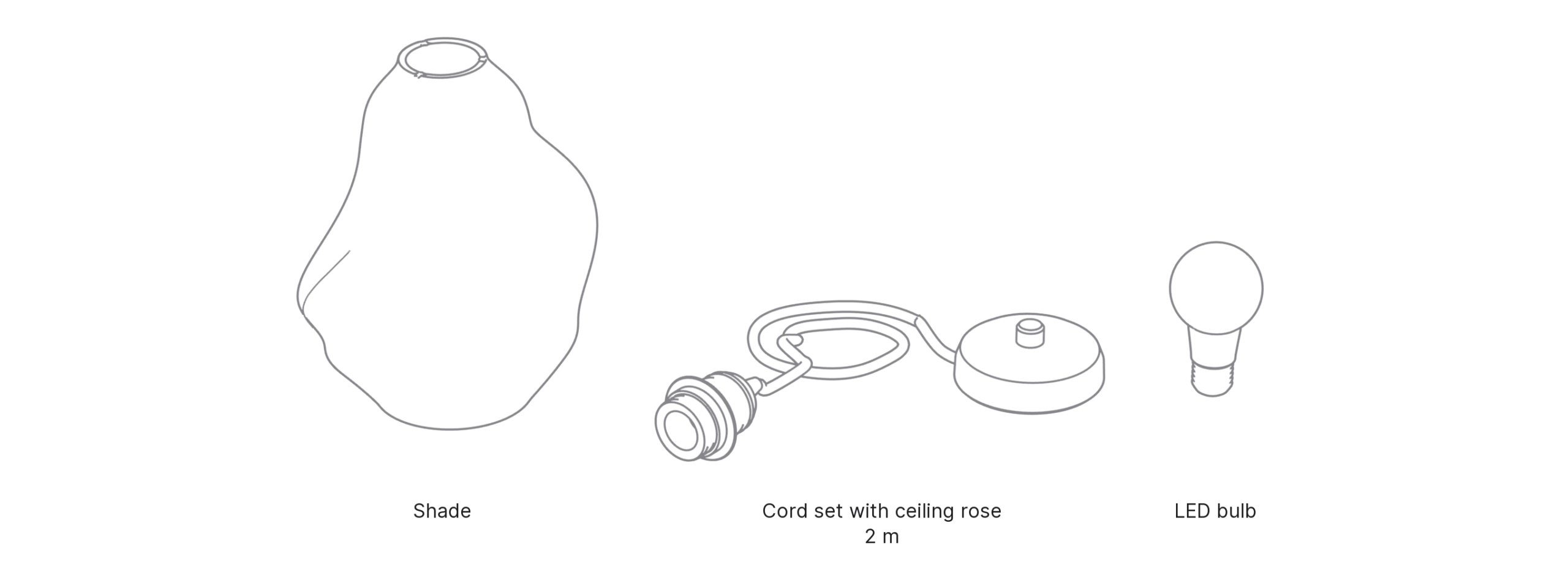 What's in the box with Blade, Large: shade, cord set with ceiling rose and LED bulb.