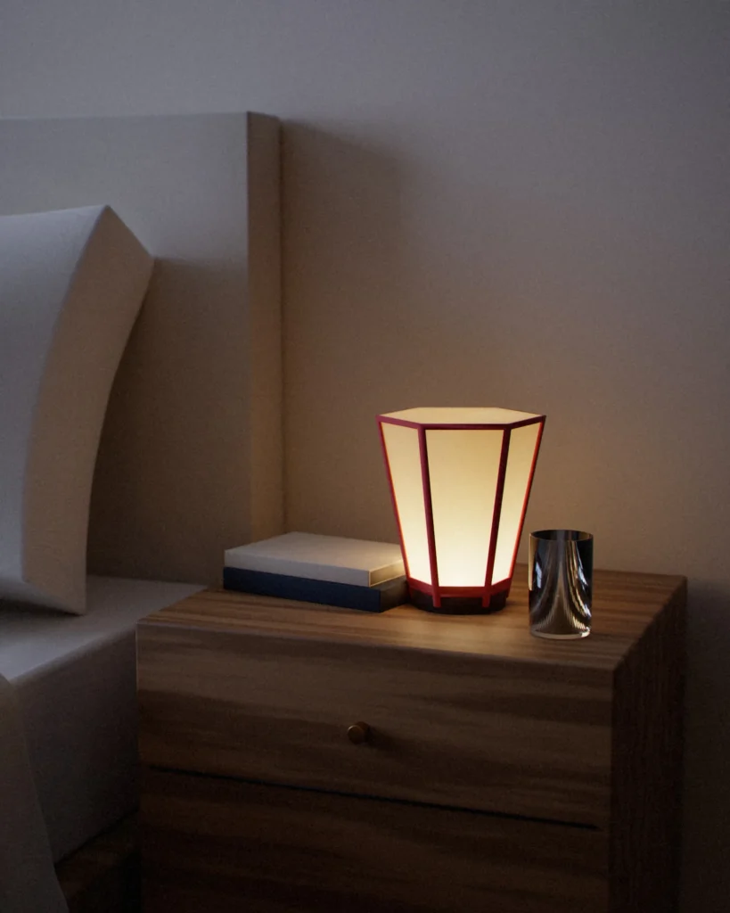 Bonbori lit in a furnished room in the evening