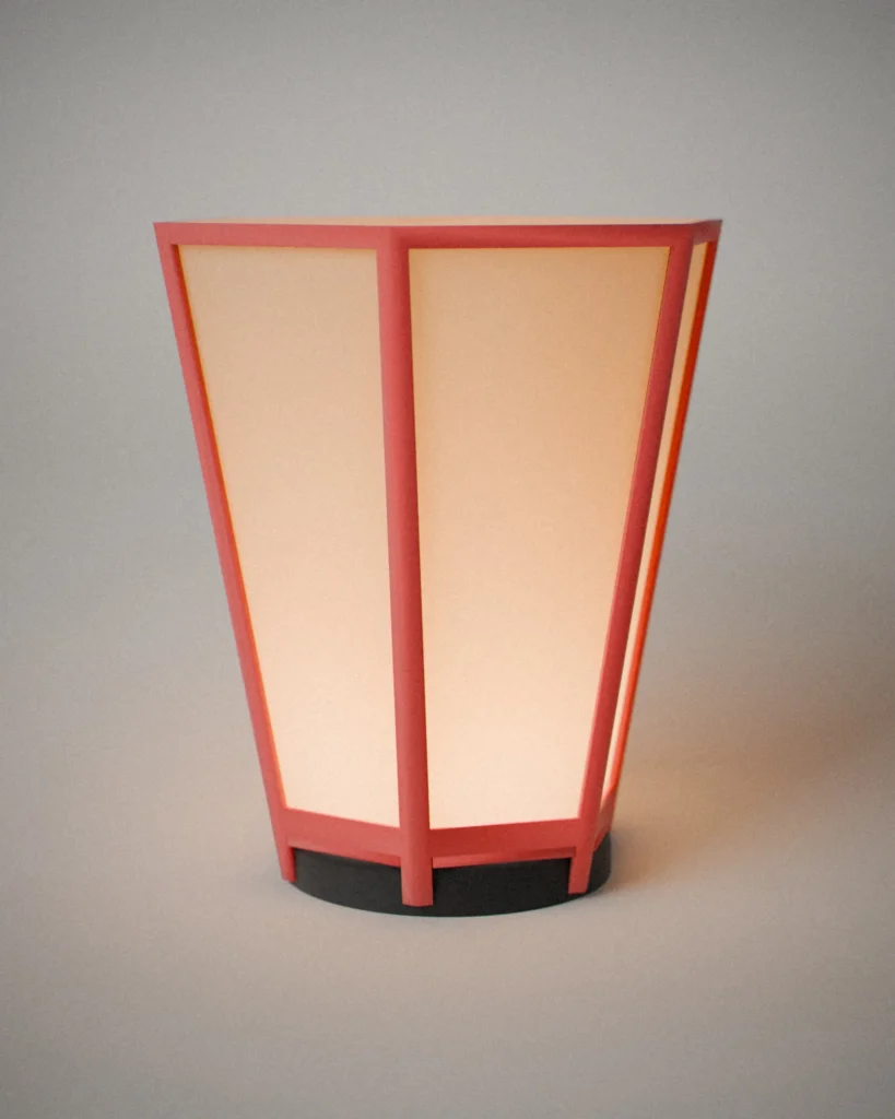 Bonbori, lit, on a pale grey wall