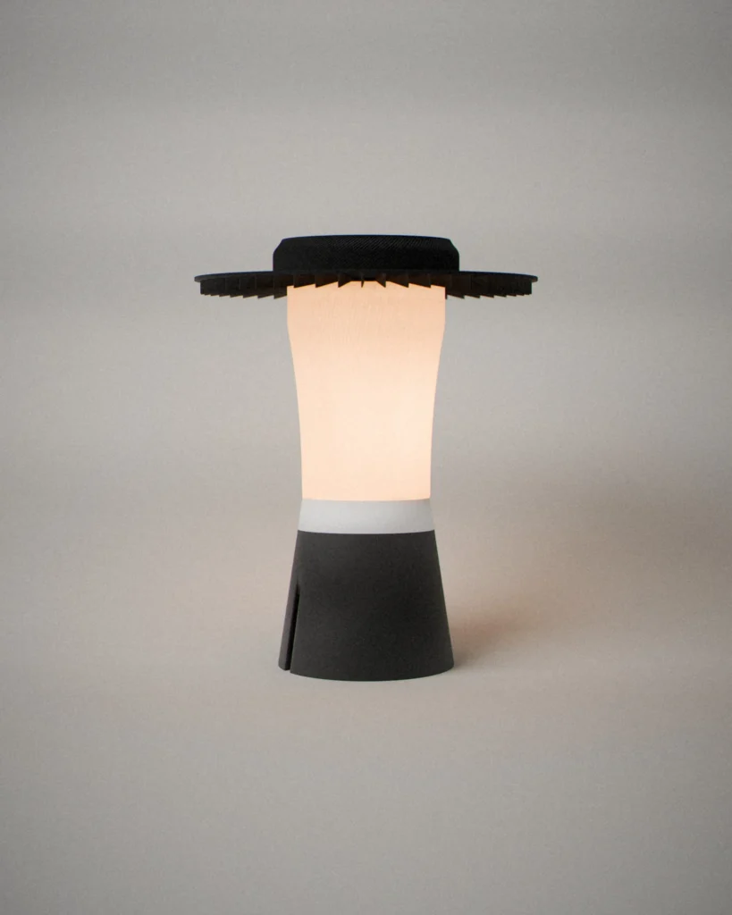 Bōshi, lit, on a pale grey wall
