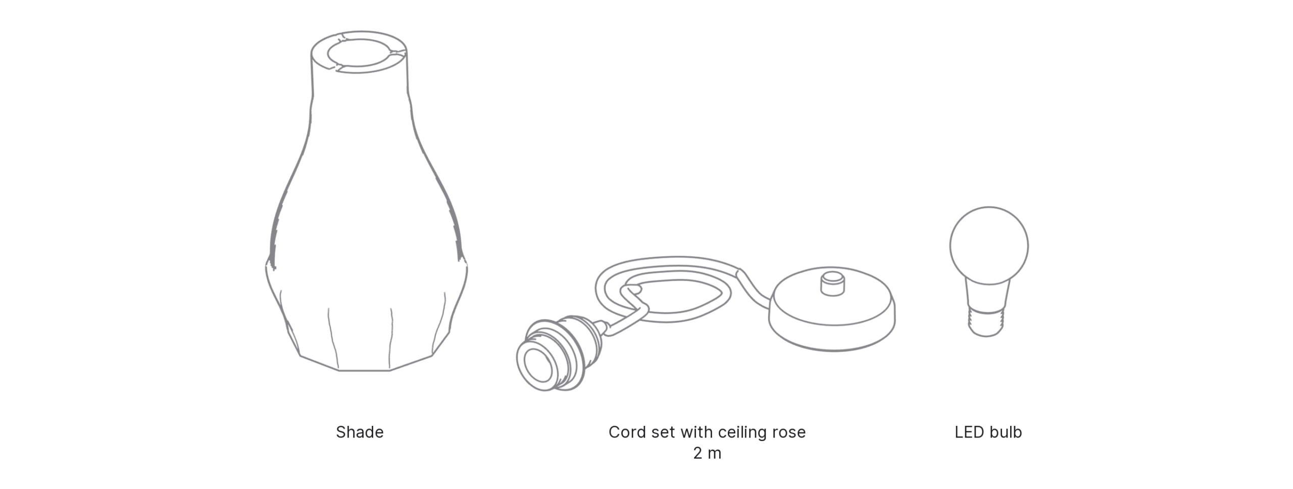What's in the box with Bottle, Large: shade, cord set with ceiling rose and LED bulb.