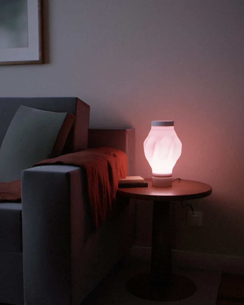 Chōchin lit in a furnished room in the evening