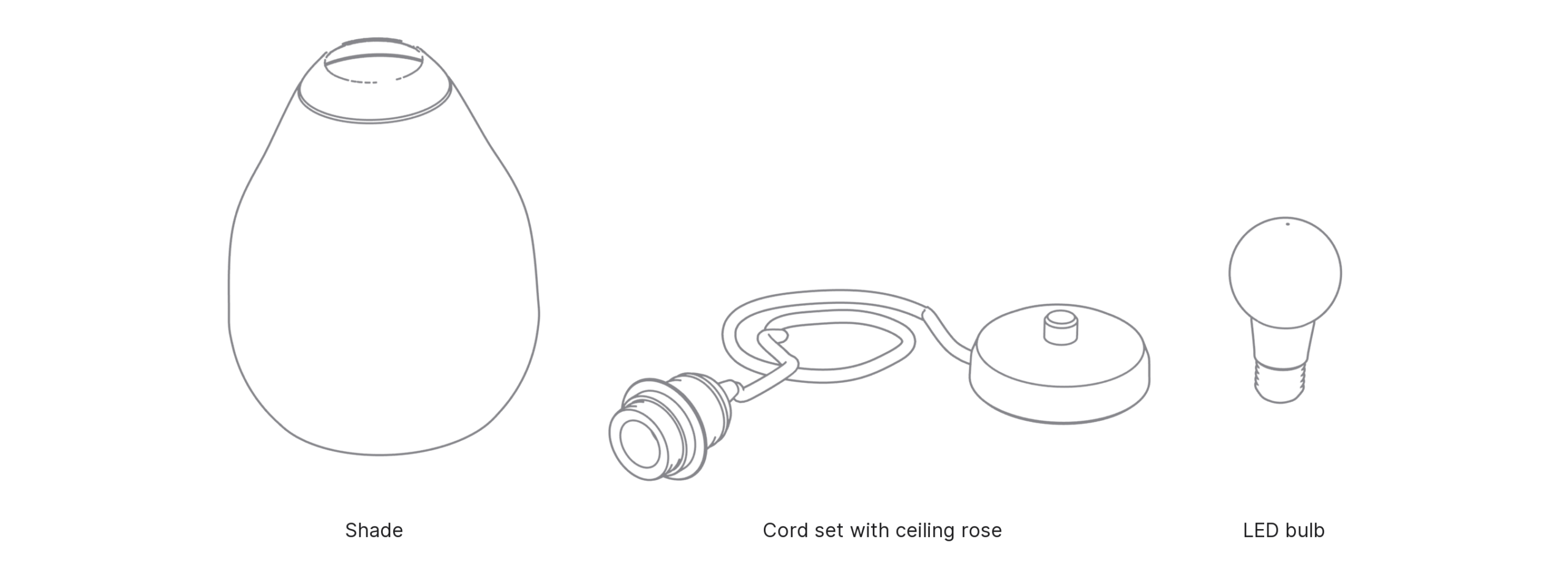 What's in the box with Cocoon, Large: shade, cord set with ceiling rose and LED bulb.