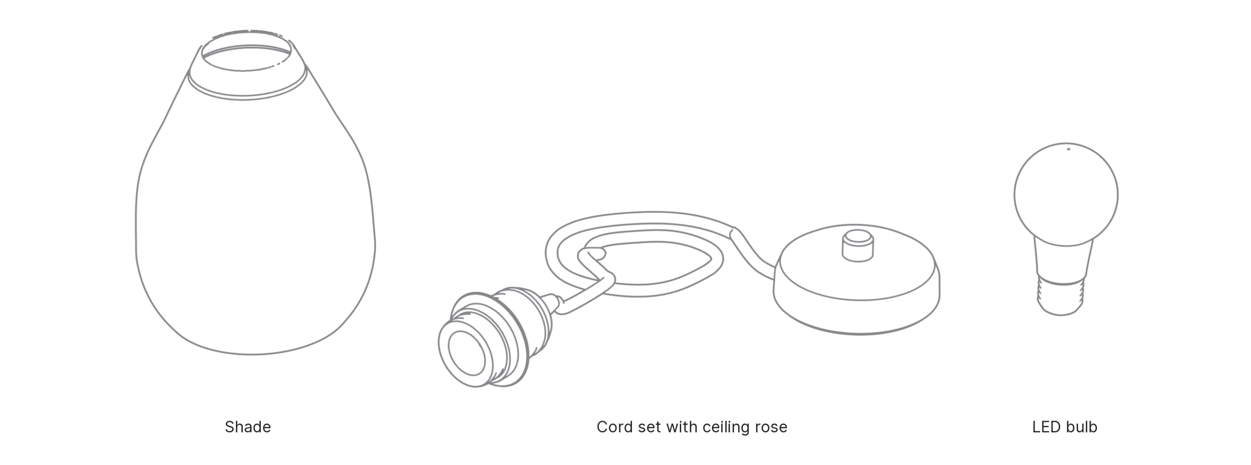 What's in the box with Cocoon, Medium: shade, cord set with ceiling rose and LED bulb.
