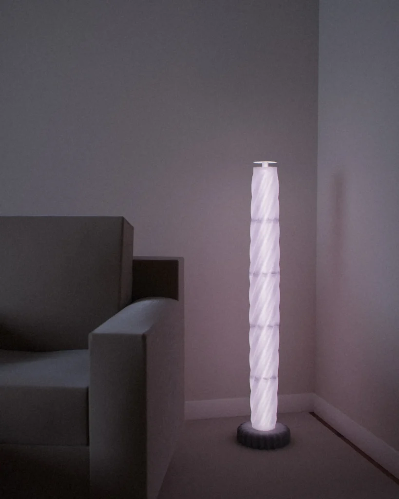 Column lit in a furnished room in the evening