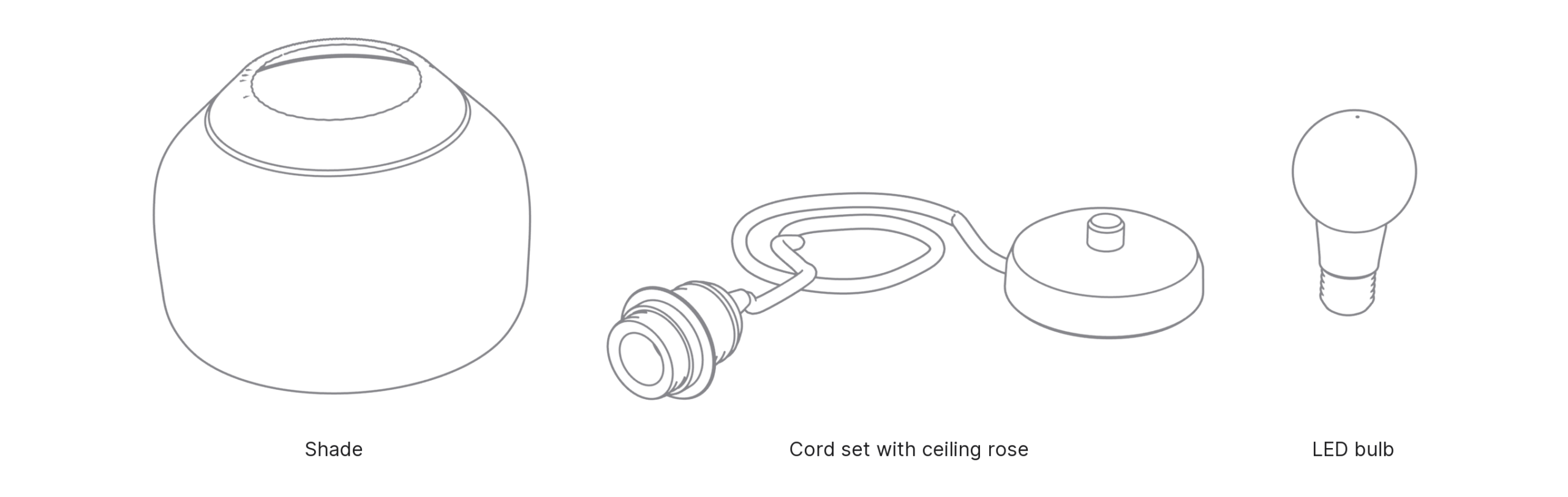 What's in the box with Drum, Medium: shade, cord set with ceiling rose and LED bulb.