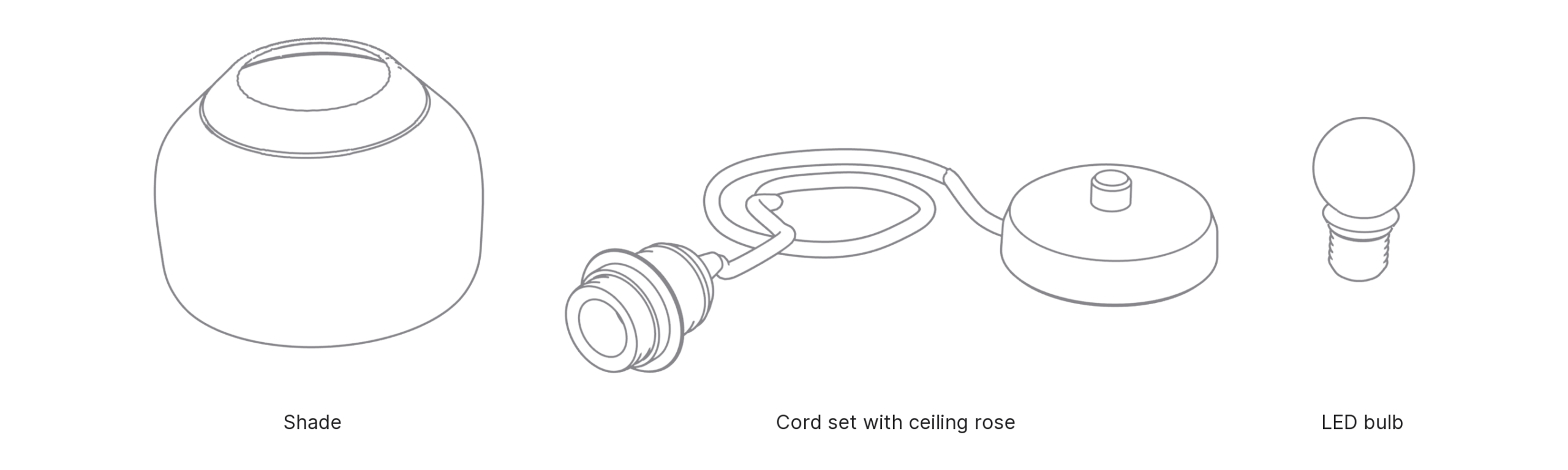 What's in the box with Drum, Small: shade, cord set with ceiling rose and LED bulb.