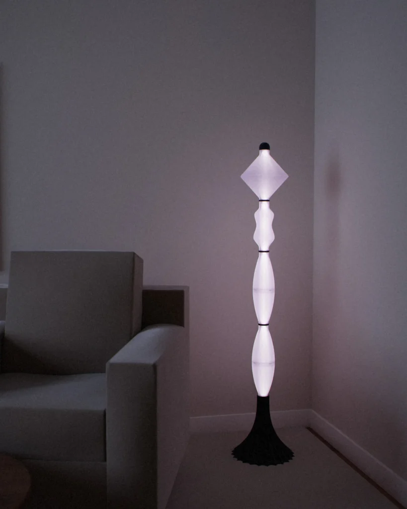 Finial lit in a furnished room in the evening