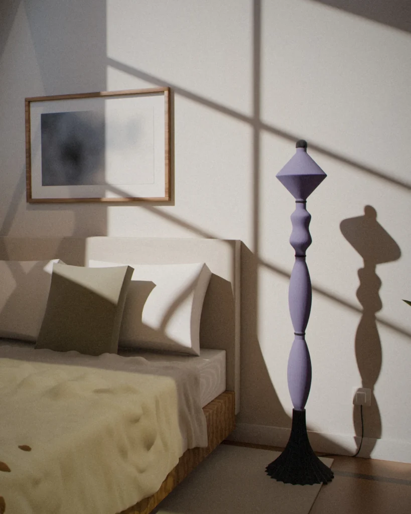 Finial in a furnished room by daylight