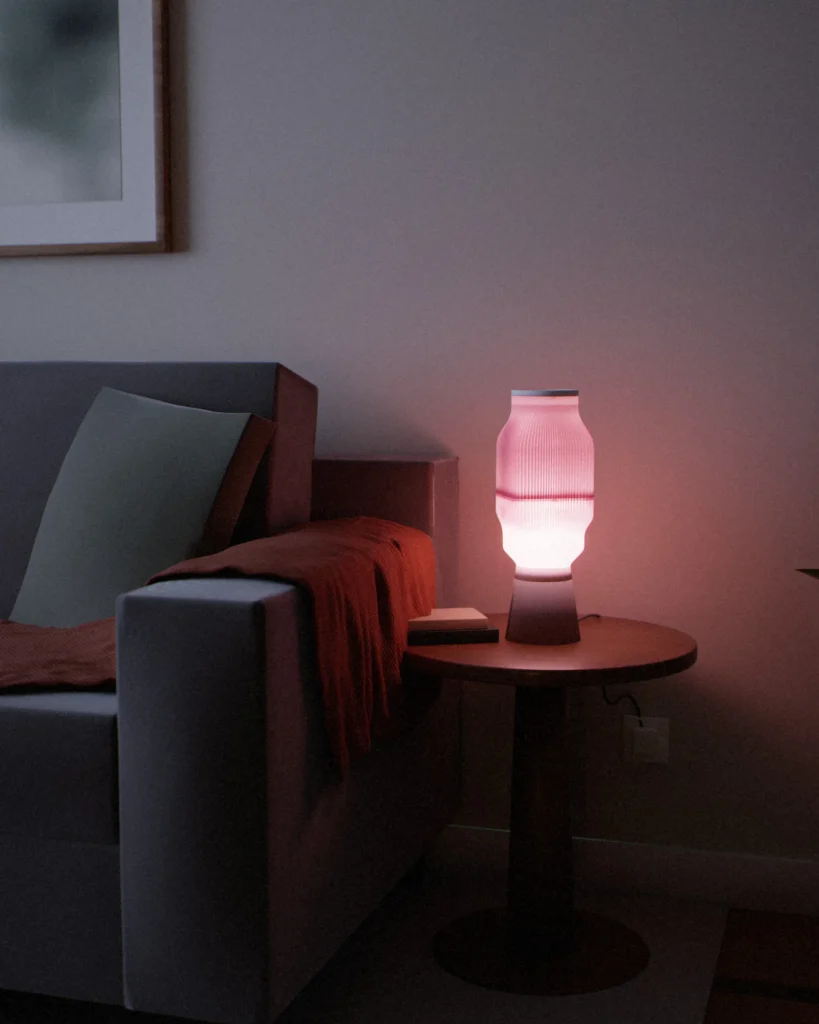Fins lit in a furnished room in the evening