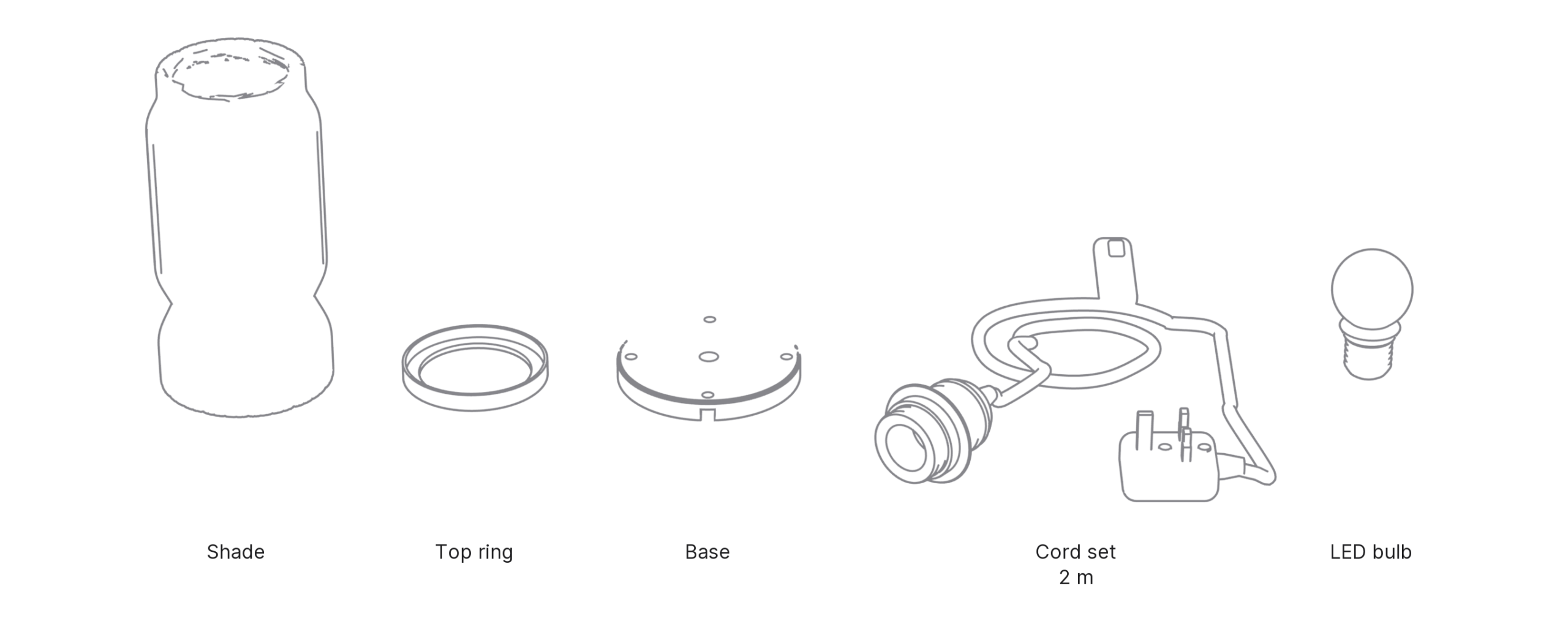 What's in the box with Fluted, Small: shade, top ring, base, cord set and LED bulb.