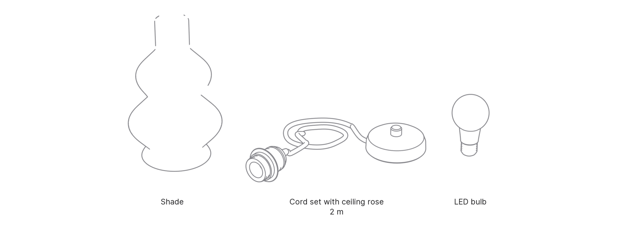 What's in the box with Gourd, Large: shade, cord set with ceiling rose and LED bulb.