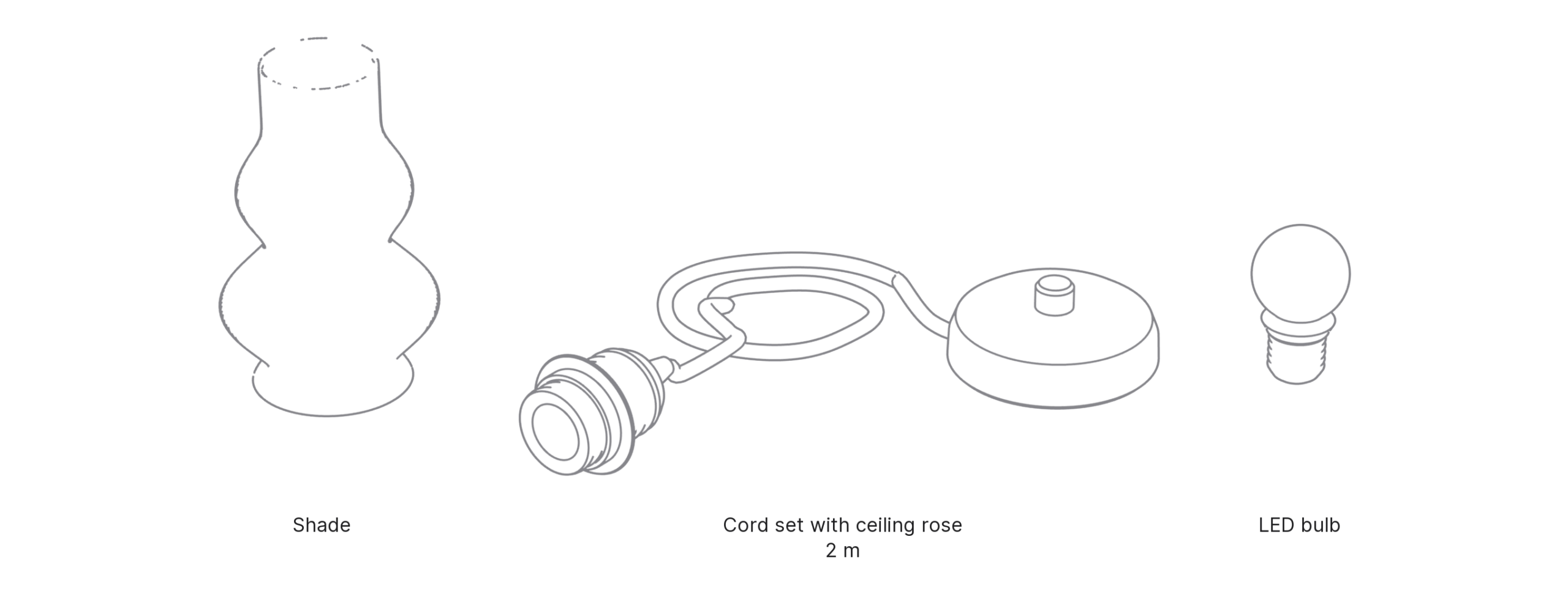 What's in the box with Gourd, Small: shade, cord set with ceiling rose and LED bulb.