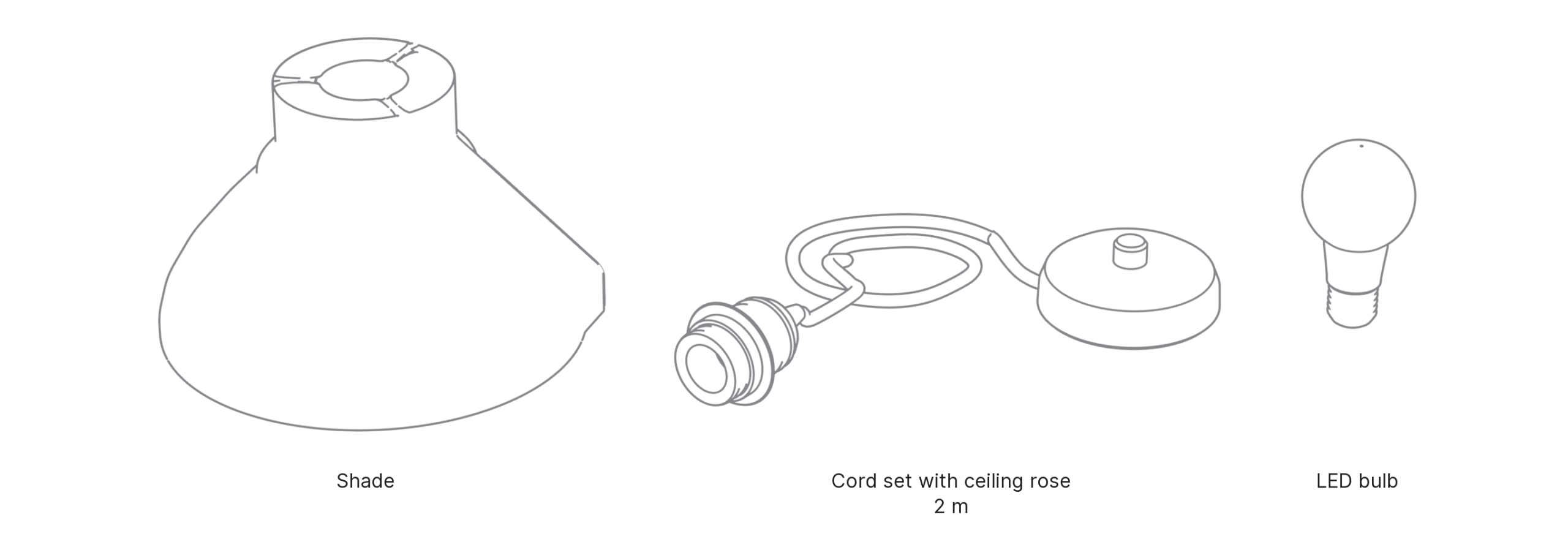 What's in the box with Hachi, Large: shade, cord set with ceiling rose and LED bulb.
