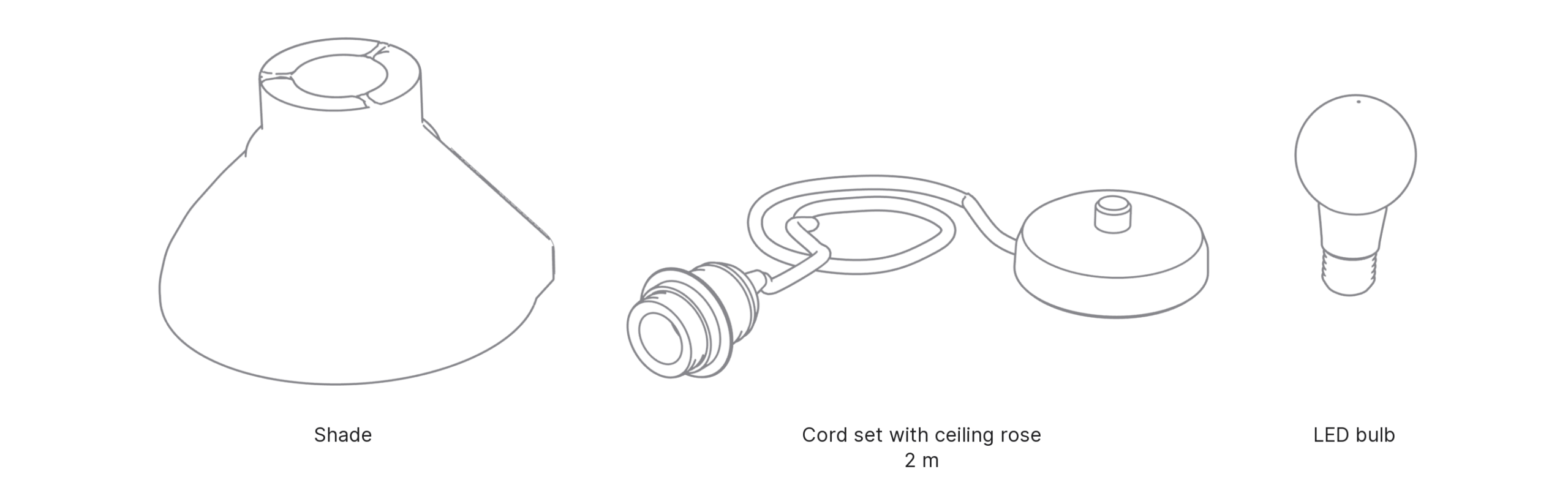 What's in the box with Hachi, Medium: shade, cord set with ceiling rose and LED bulb.