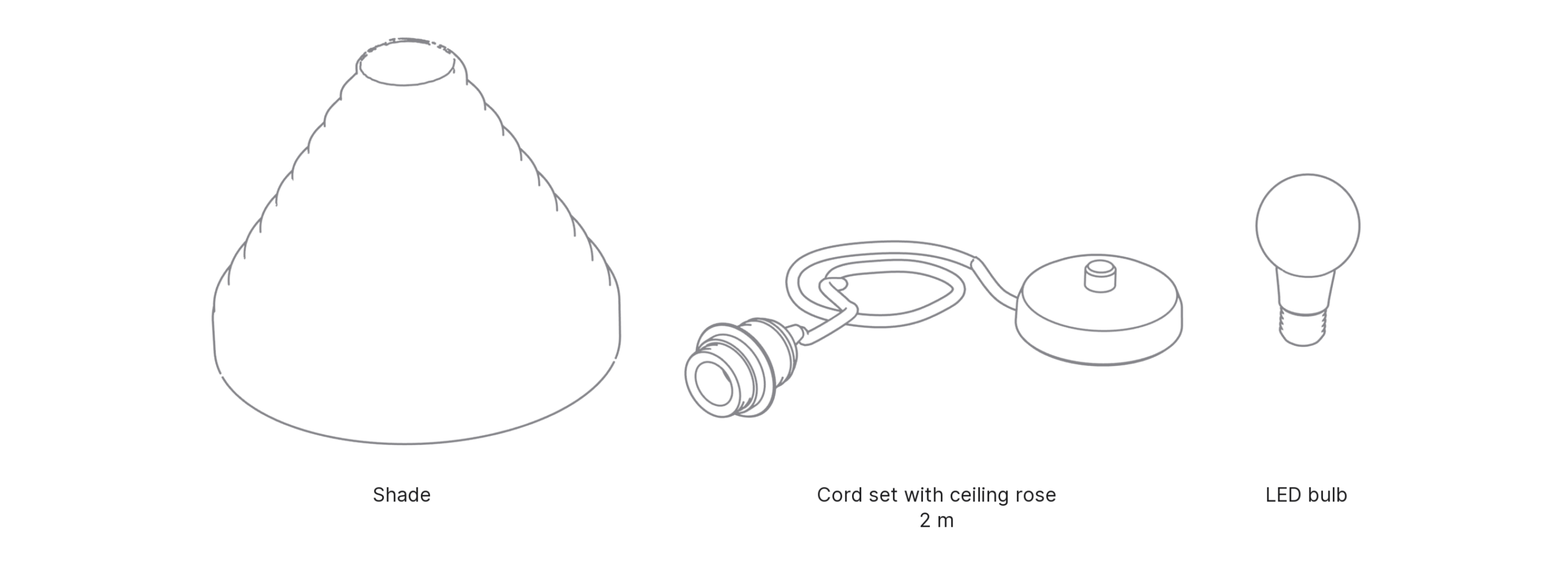 What's in the box with Hamon, Large: shade, cord set with ceiling rose and LED bulb.