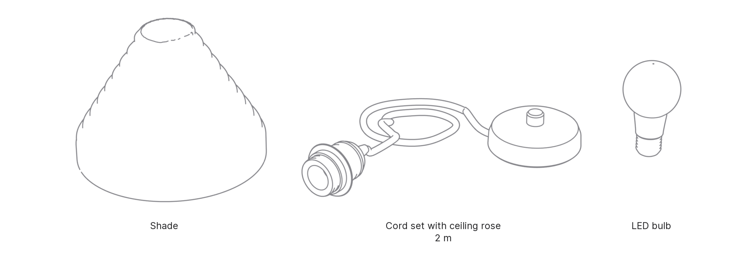 What's in the box with Hamon, Medium: shade, cord set with ceiling rose and LED bulb.