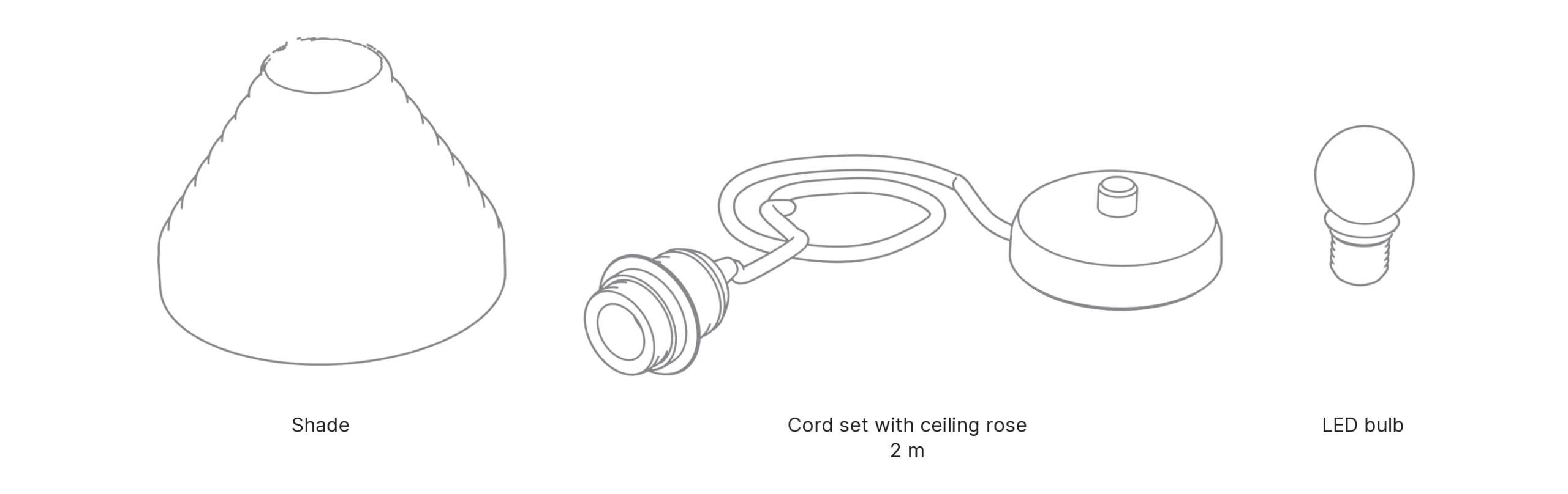 What's in the box with Hamon, Small: shade, cord set with ceiling rose and LED bulb.