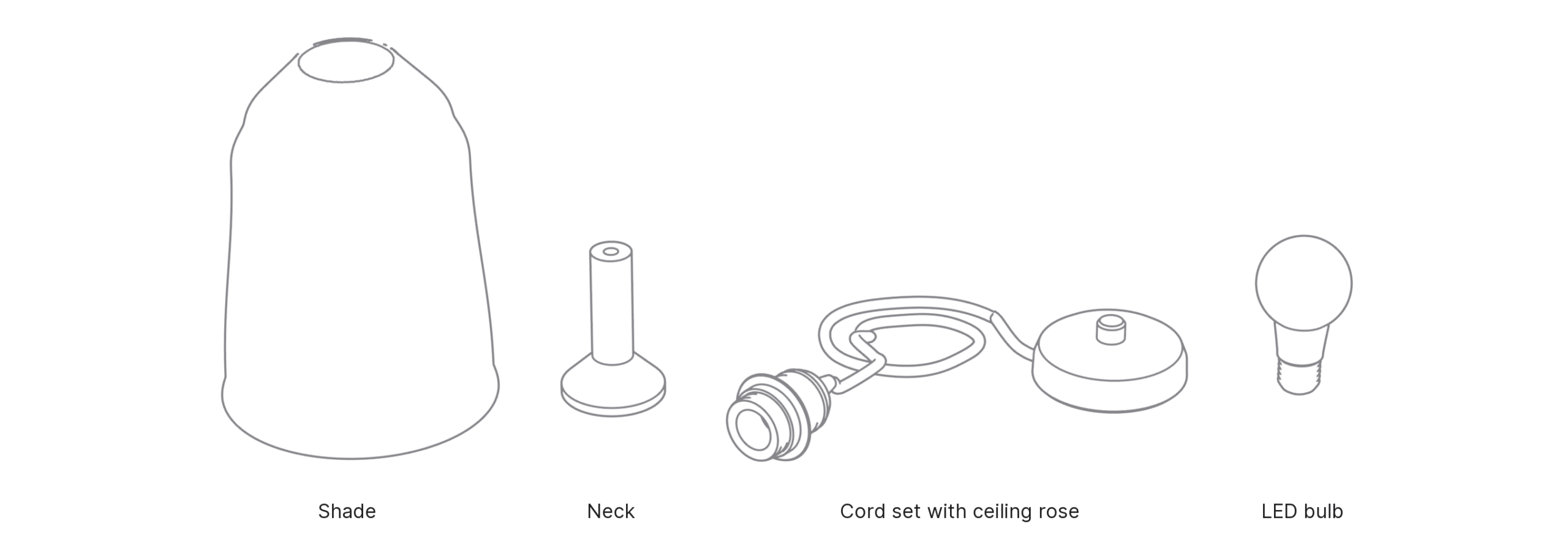 What's in the box with Handbell, Large: shade, neck, cord set with ceiling rose and LED bulb.