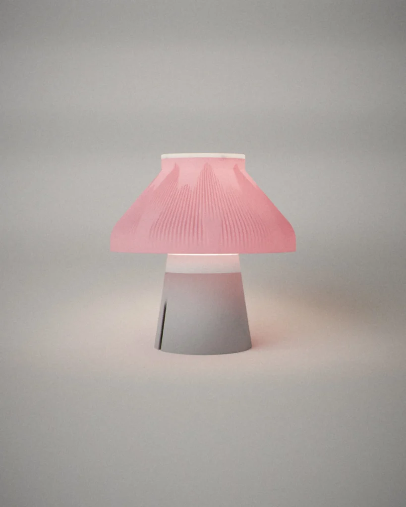 Hasu, lit, on a pale grey wall