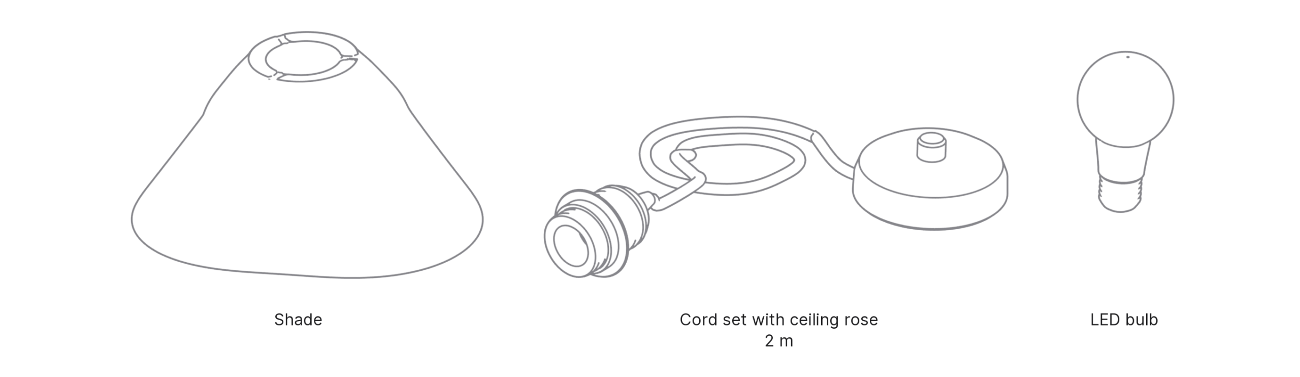 What's in the box with Hat, Large: shade, cord set with ceiling rose and LED bulb.