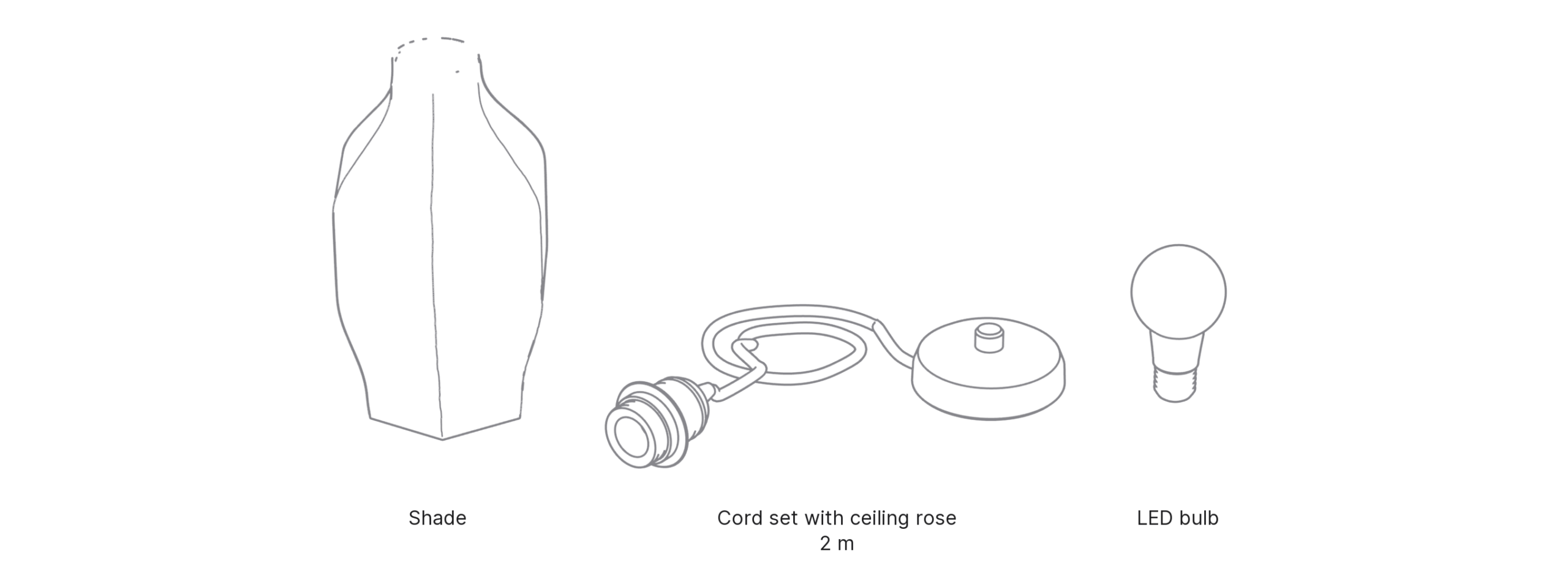 What's in the box with Hex, Large: shade, cord set with ceiling rose and LED bulb.
