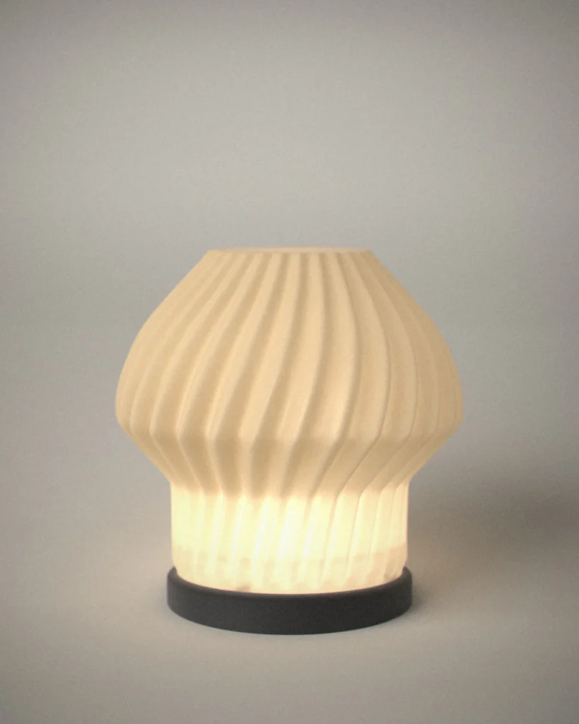 Higasa, lit, on a pale grey wall