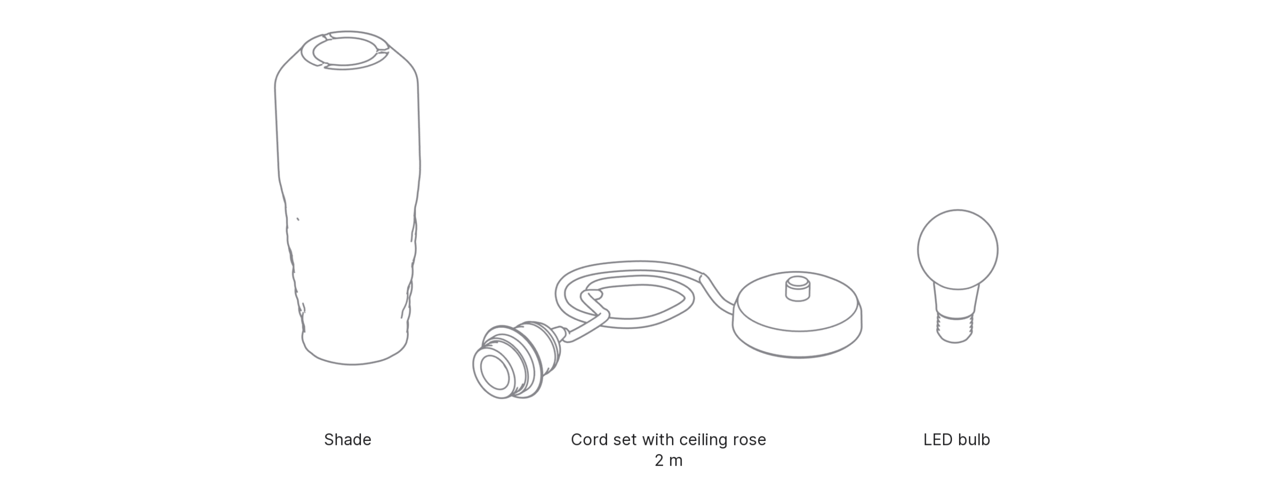 What's in the box with Icicle, Large: shade, cord set with ceiling rose and LED bulb.