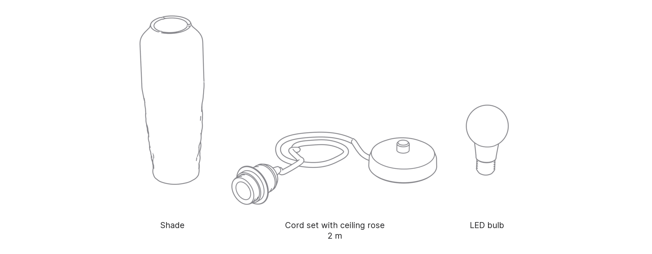 What's in the box with Icicle, Medium: shade, cord set with ceiling rose and LED bulb.