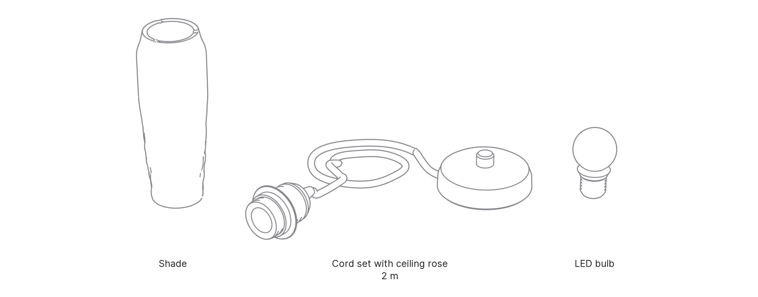 What's in the box with Icicle, Small: shade, cord set with ceiling rose and LED bulb.