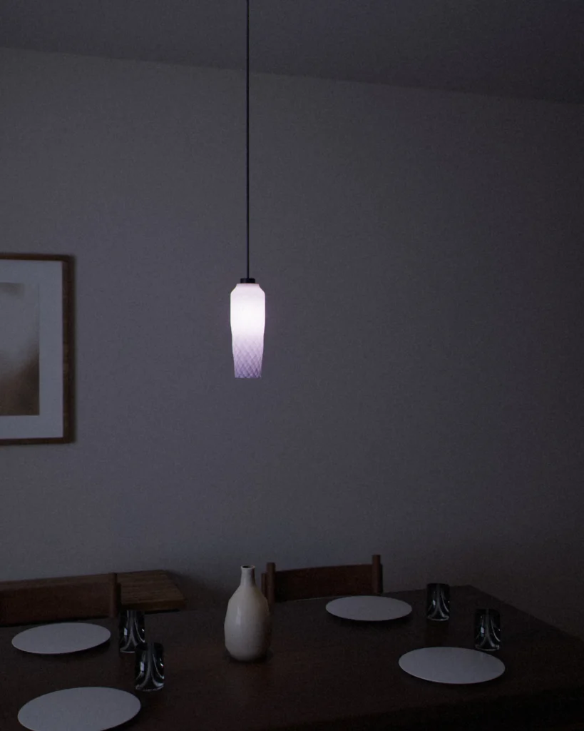 Icicle lit in a furnished room in the evening