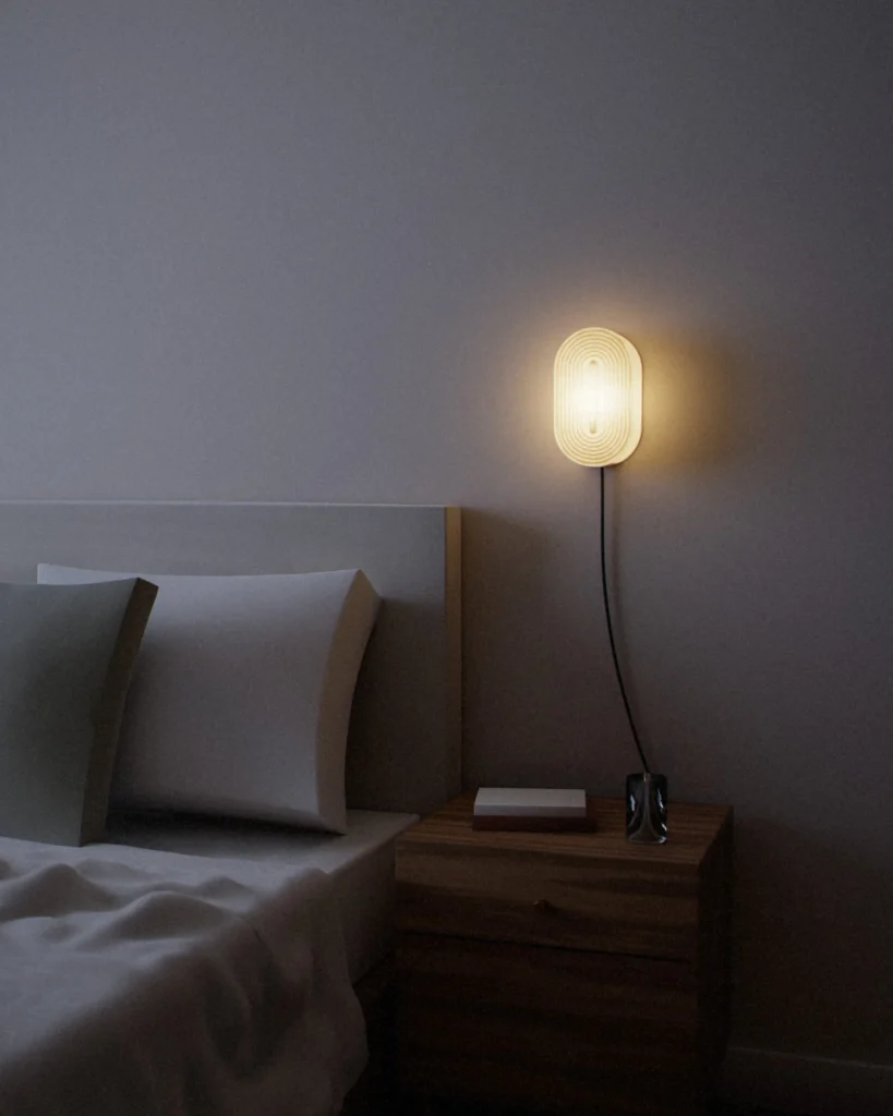 Koban lit in a furnished room in the evening