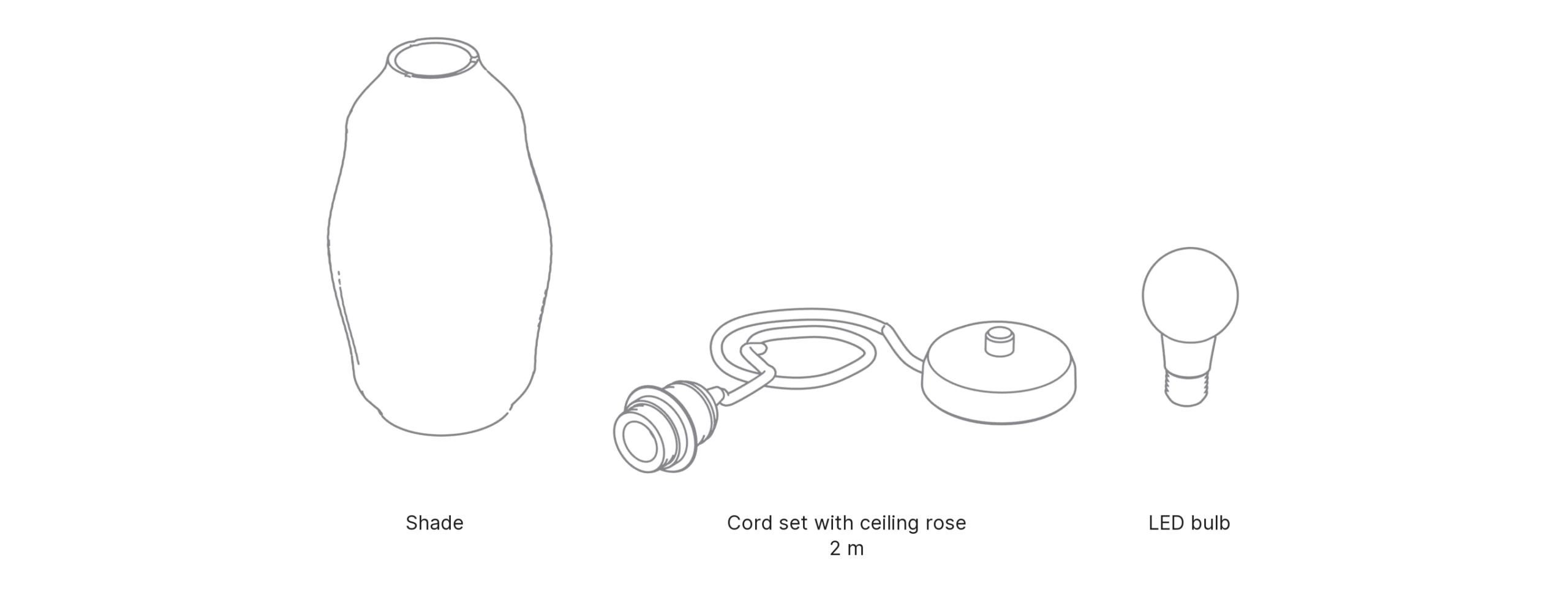 What's in the box with Lattice, Large: shade, cord set with ceiling rose and LED bulb.