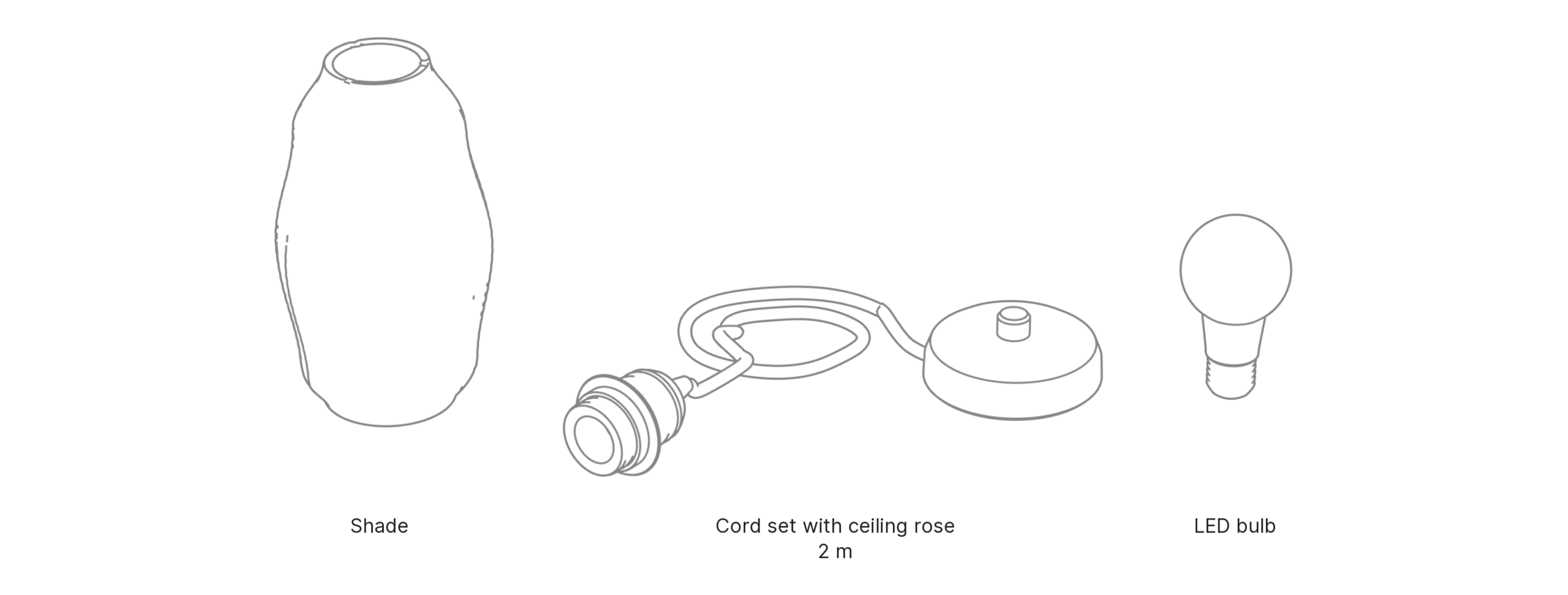 What's in the box with Lattice, Medium: shade, cord set with ceiling rose and LED bulb.