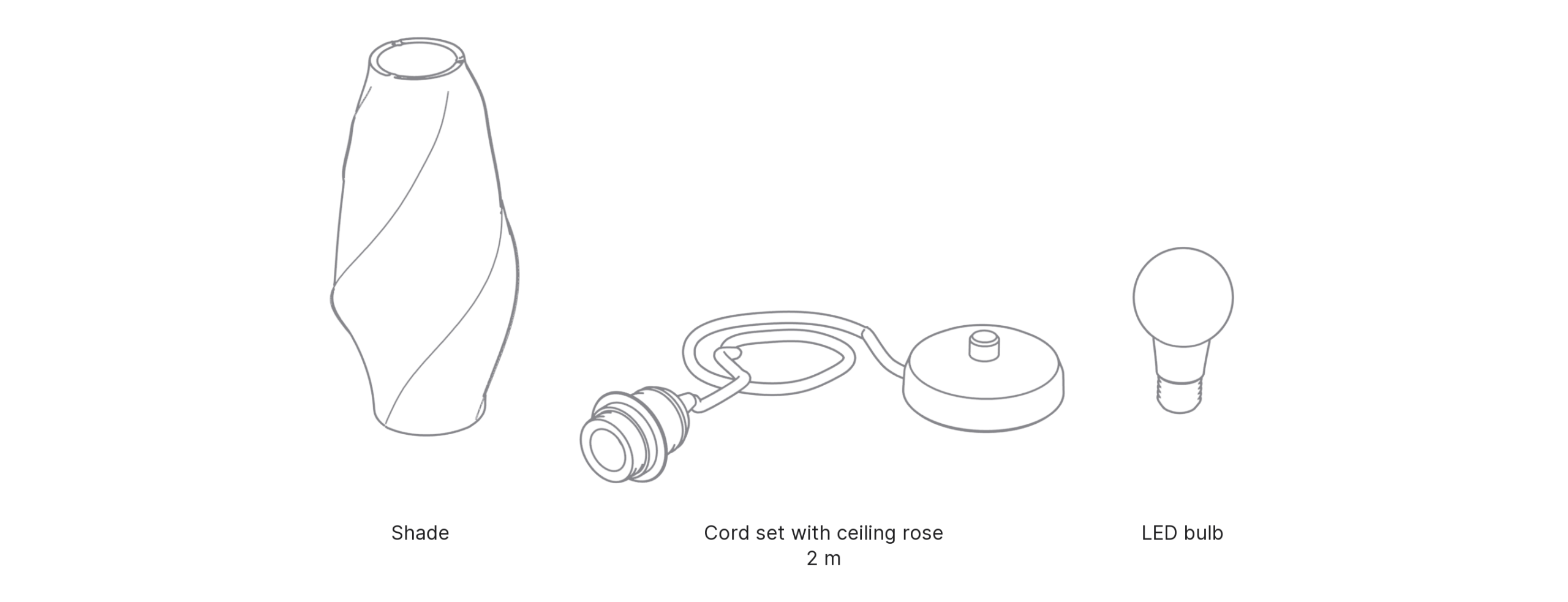 What's in the box with Leaf, Medium: shade, cord set with ceiling rose and LED bulb.