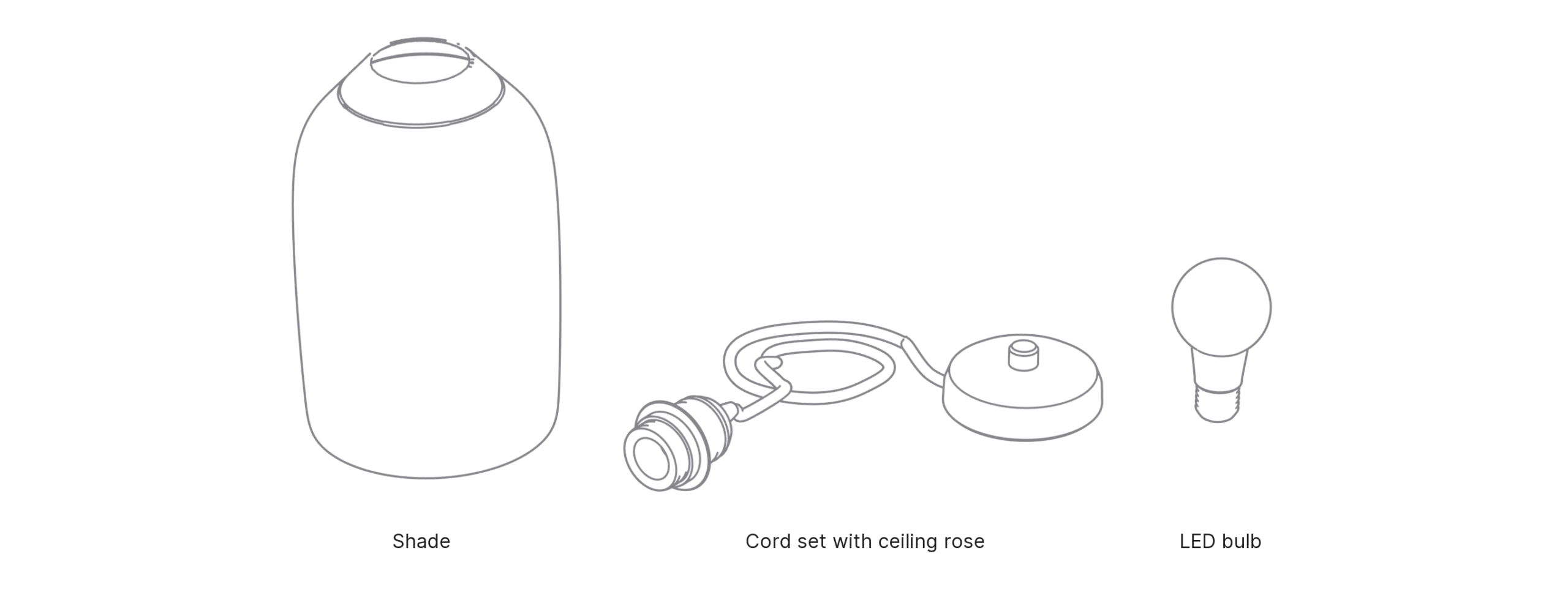 What's in the box with Lozenge, Large: shade, cord set with ceiling rose and LED bulb.