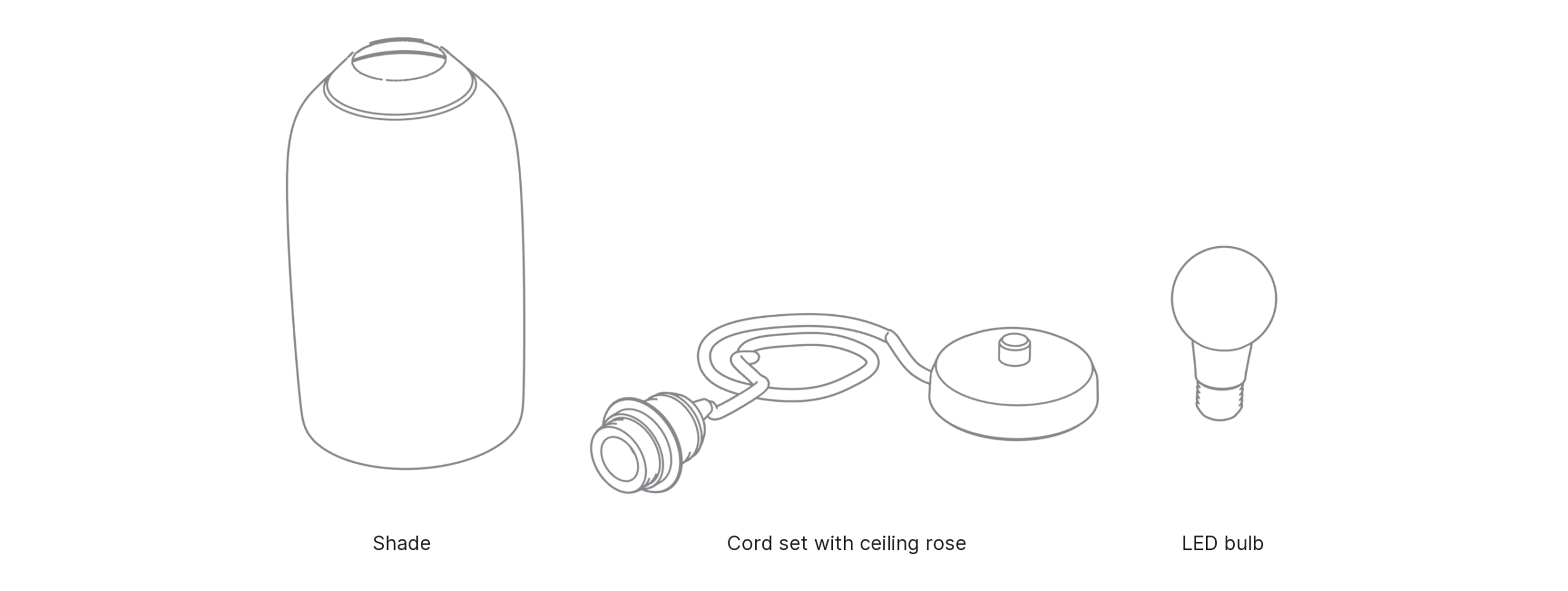What's in the box with Lozenge, Medium: shade, cord set with ceiling rose and LED bulb.