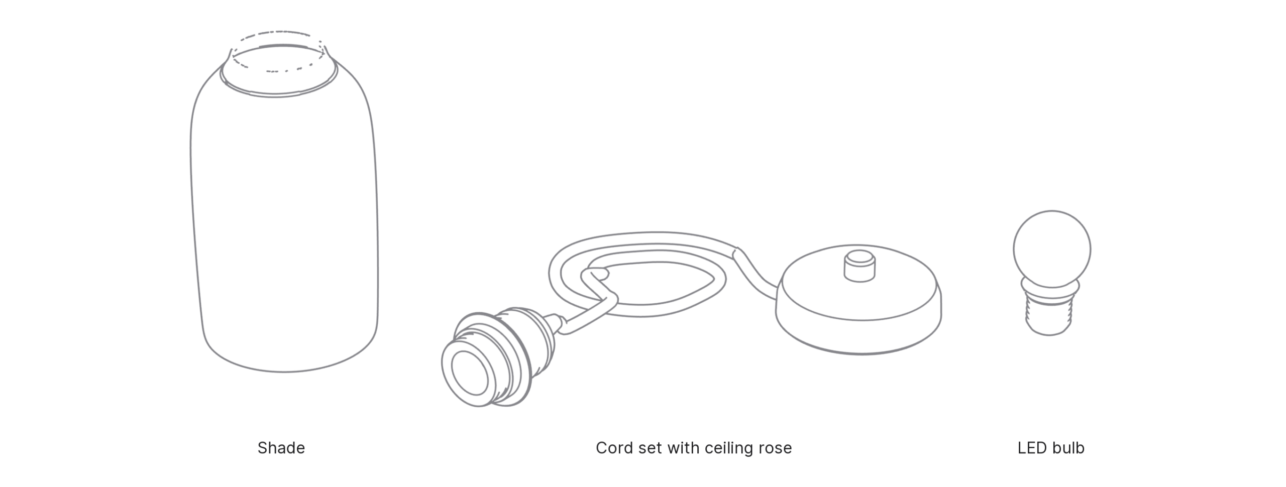What's in the box with Lozenge, Small: shade, cord set with ceiling rose and LED bulb.