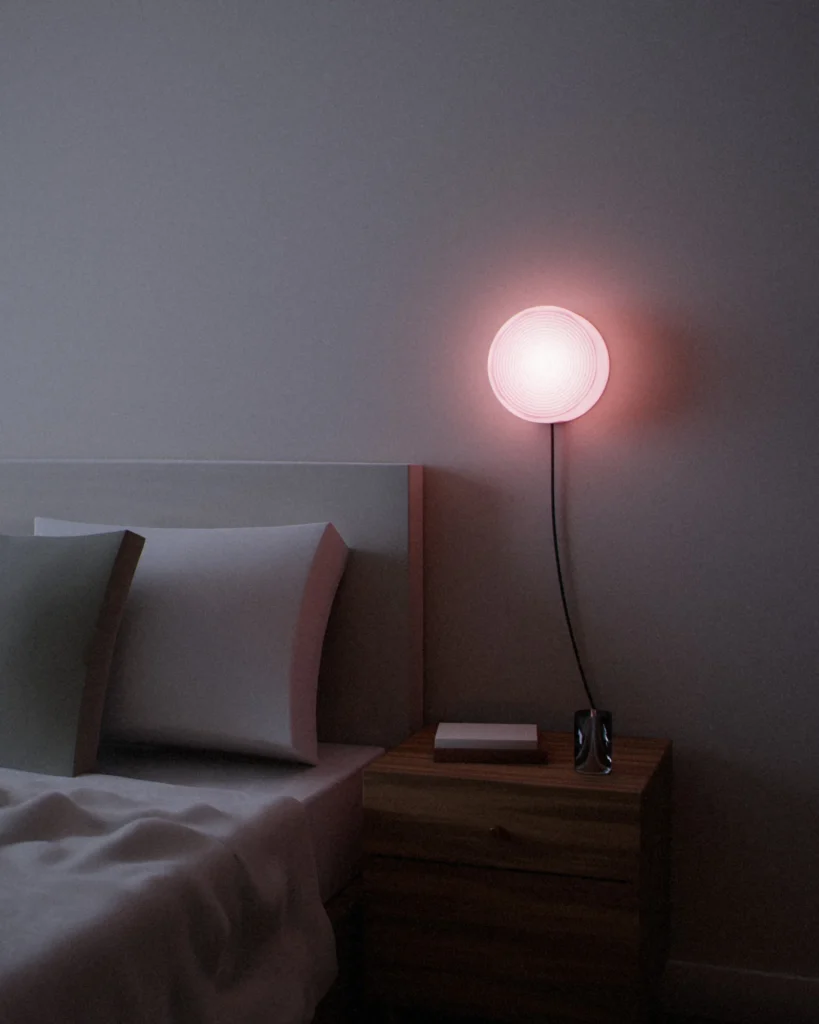 Maru lit in a furnished room in the evening