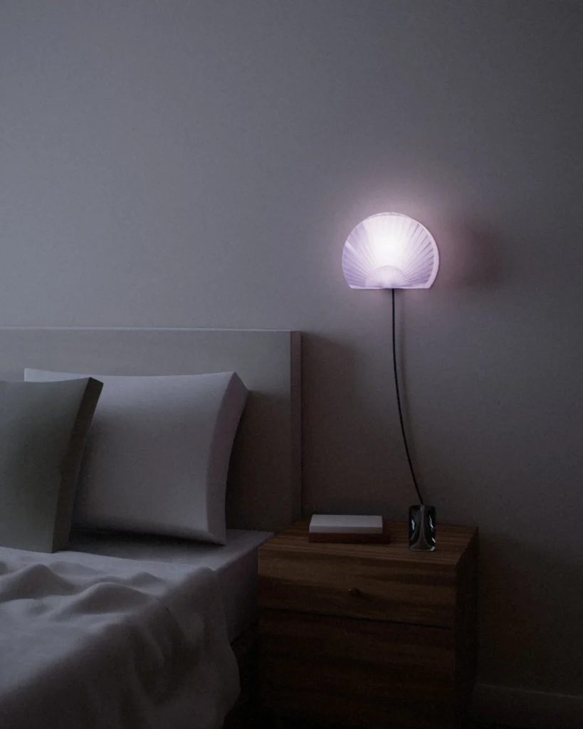 Ōgi lit in a furnished room in the evening