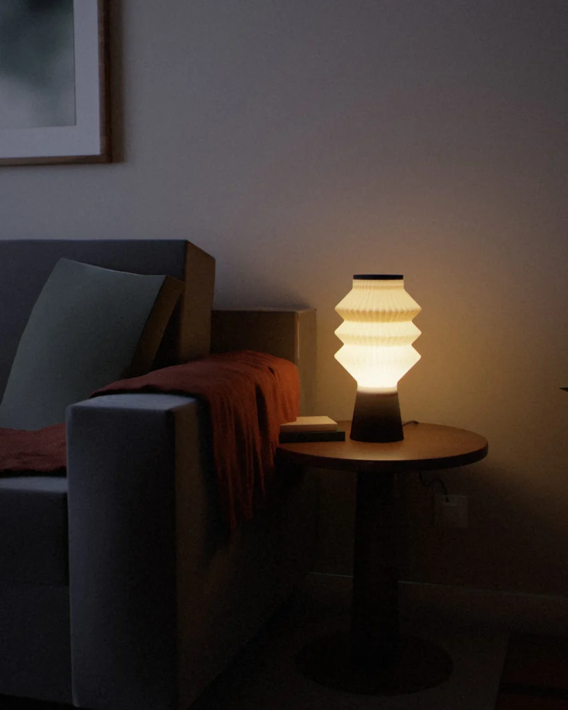 Pagoda lit in a furnished room in the evening