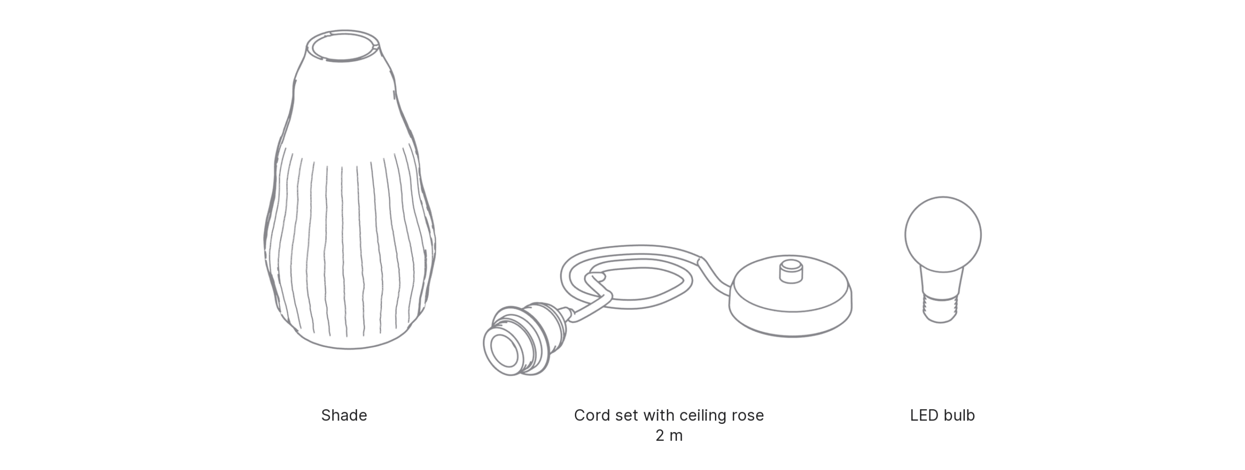 What's in the box with Pear, Large: shade, cord set with ceiling rose and LED bulb.