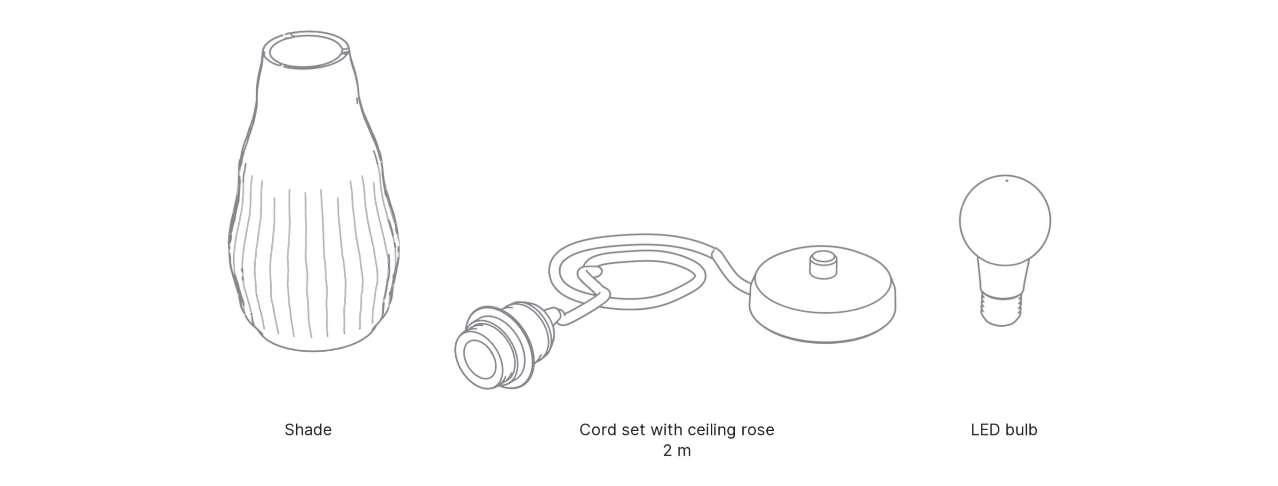What's in the box with Pear, Medium: shade, cord set with ceiling rose and LED bulb.